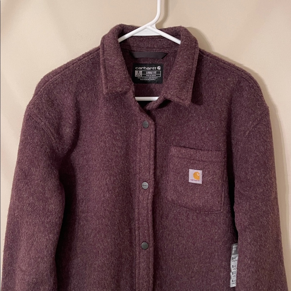 Carhartt Loose Fit Fleece Shirt Jacket Women's Small BlackBerry Heather NWT - Picture 2 of 16